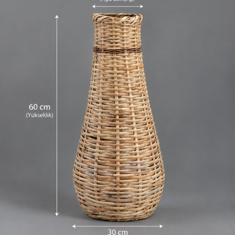 El Yapımı Doğal Hasır Vazo (pampas hediyeli)