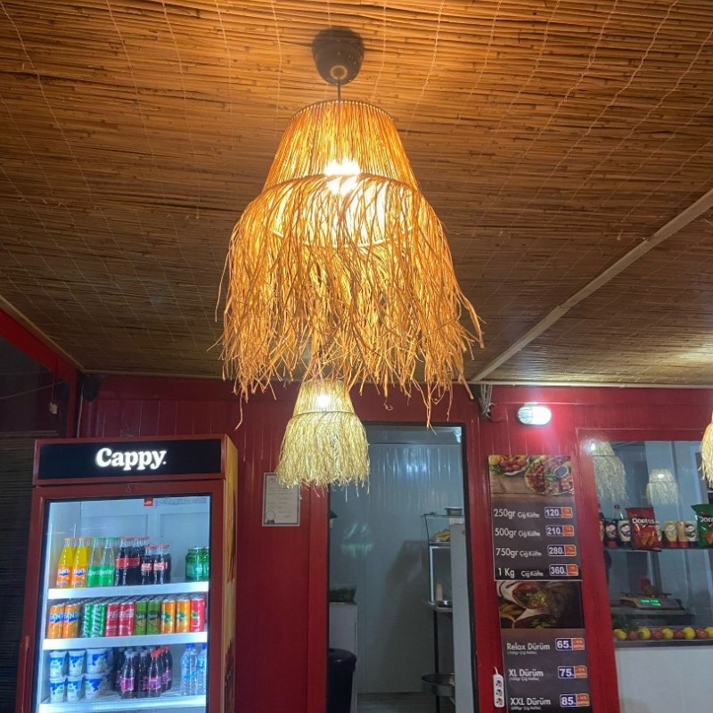Hasır Doğal Saçaklı 35 cm Dekoratif Rafya Avize