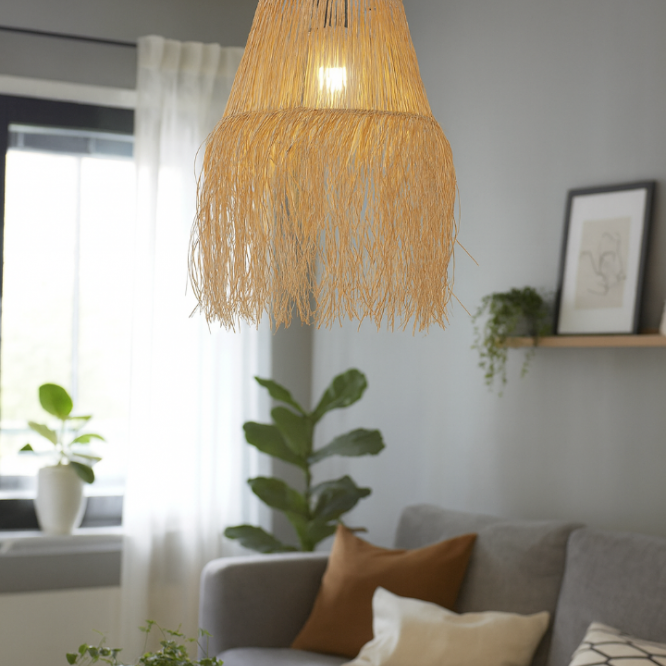 Hasır Doğal Saçaklı 35 cm Dekoratif Rafya Avize