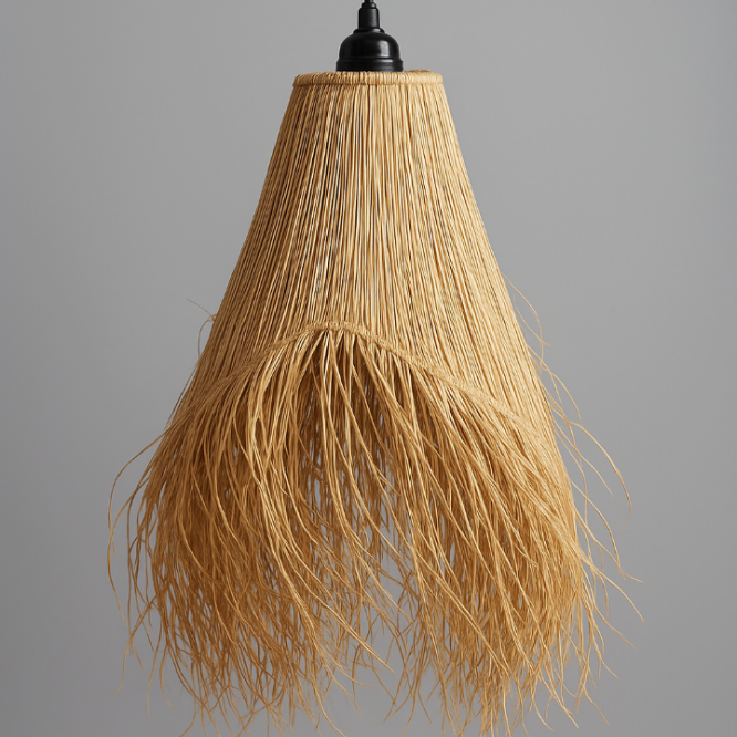 Doğal Saçaklı Kayık 40x55cm Dekoratif Hasır Rafya Avize