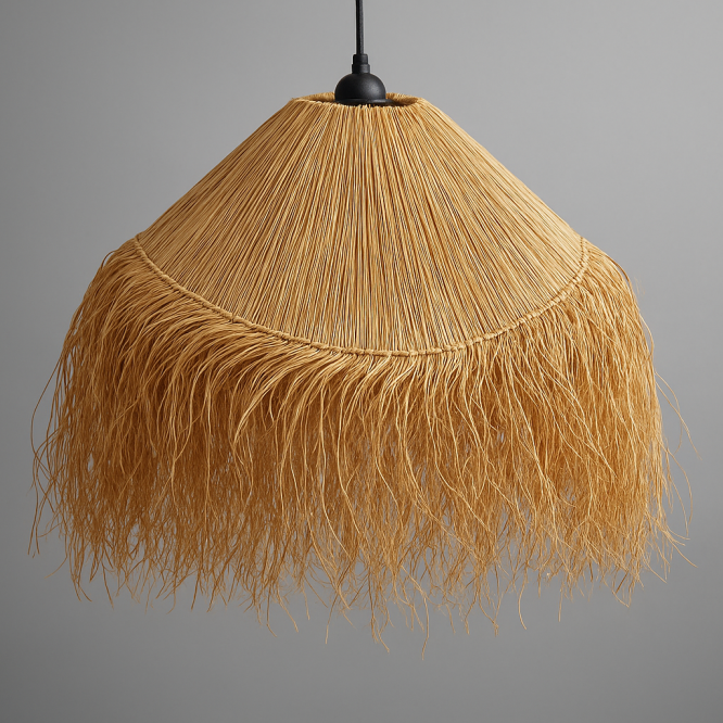 Doğal Saçaklı Kayık 40x55cm Dekoratif Hasır Rafya Avize