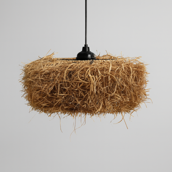 Doğal Saçaklı İtalyan 45x20cm Dekoratif Hasır Rafya Avize