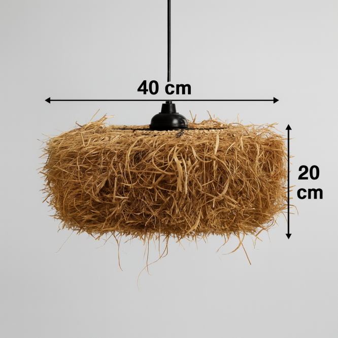 Doğal Saçaklı İtalyan 45x20cm Dekoratif Hasır Rafya Avize